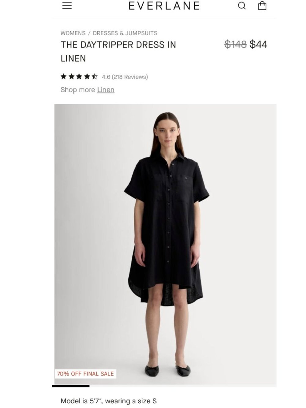 Everlane Daytripper Black High-Low Shirt Dress XS